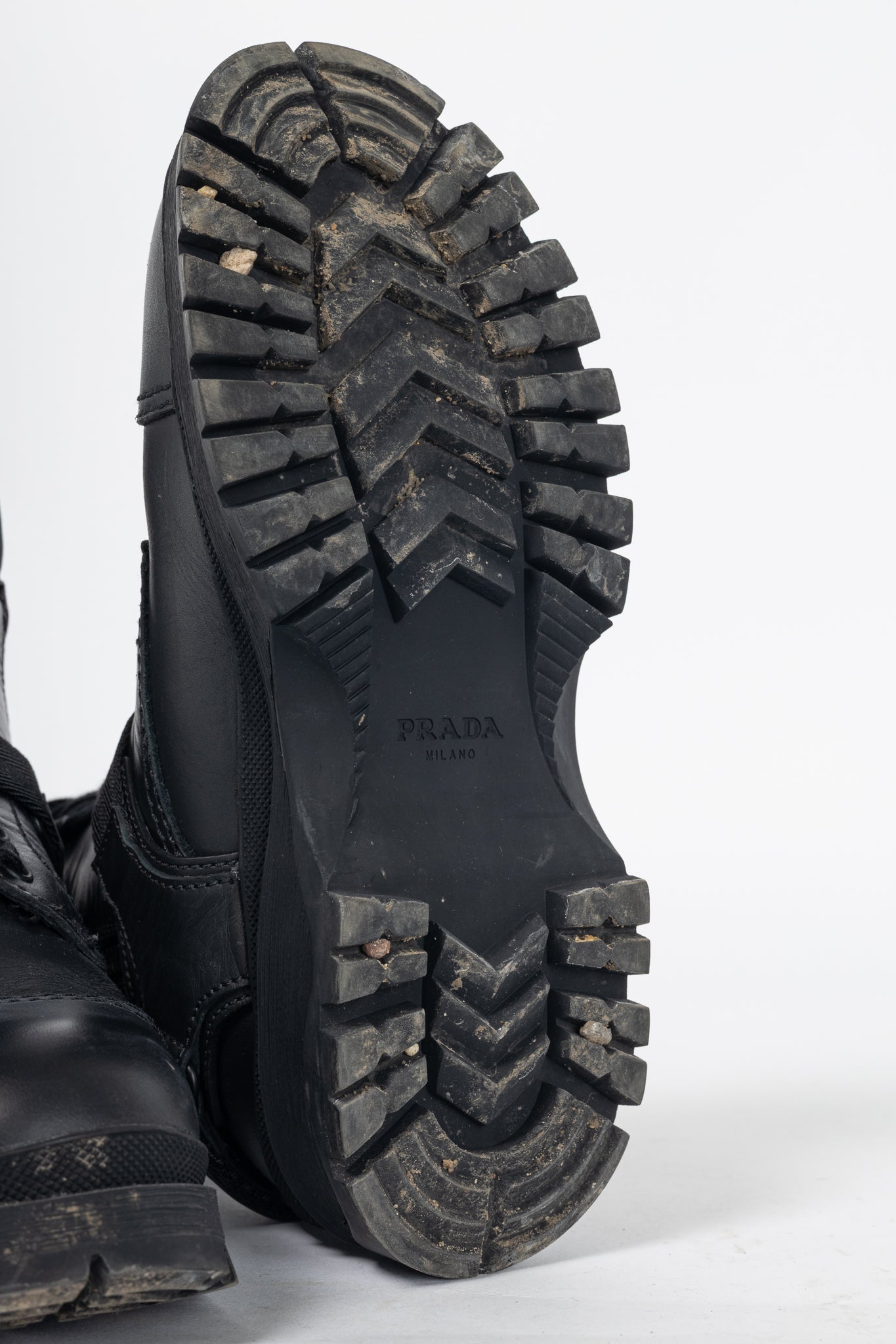 Prada AW18 Black Leather Clip-Detail Combat Boots