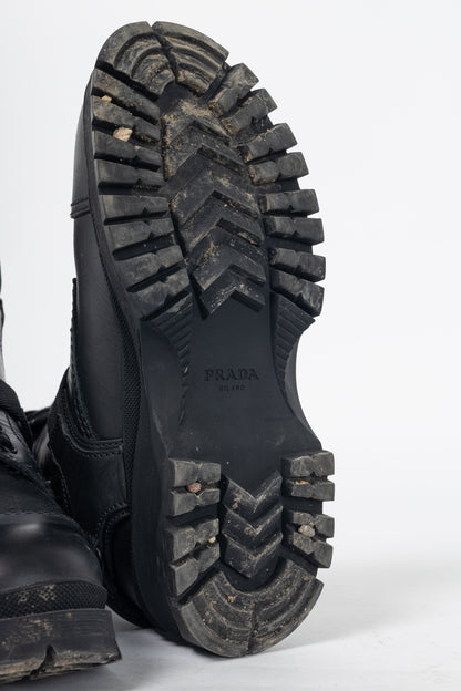 Prada AW18 Black Leather Clip-Detail Combat Boots