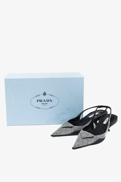 Prada Black Satin Crystal Sling-Back Pumps