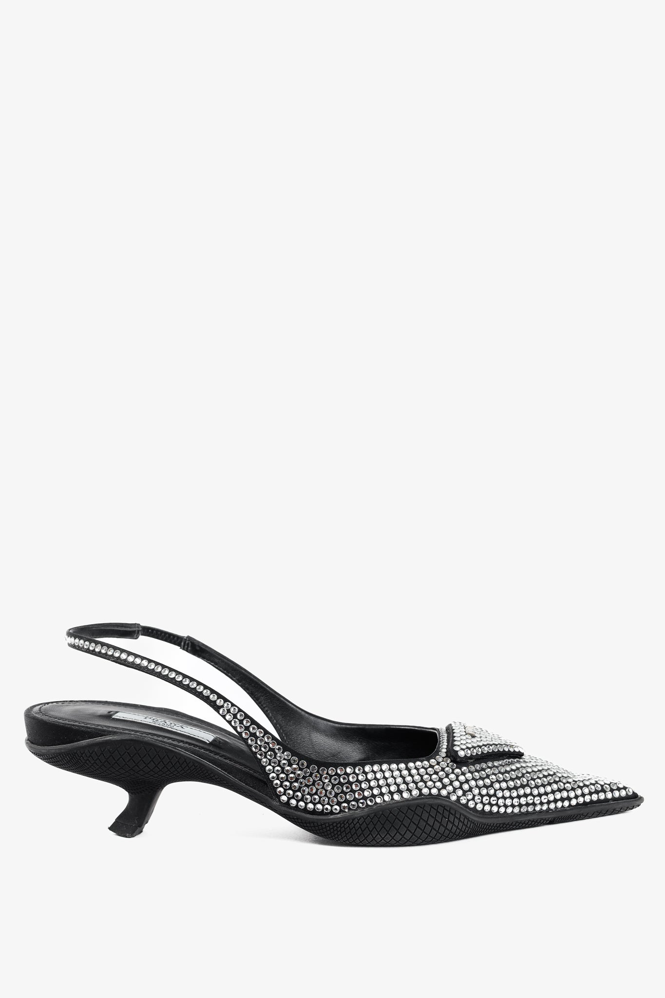 Prada Black Satin Crystal Sling-Back Pumps