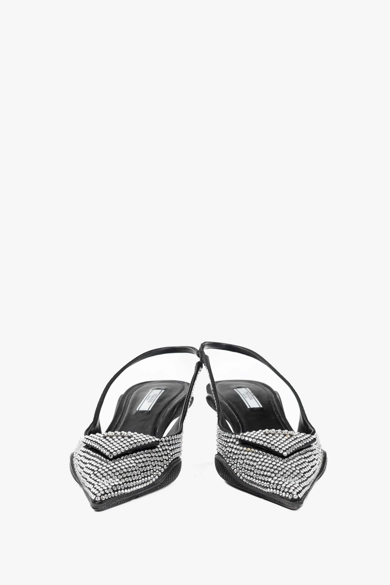 Prada Black Satin Crystal Sling-Back Pumps