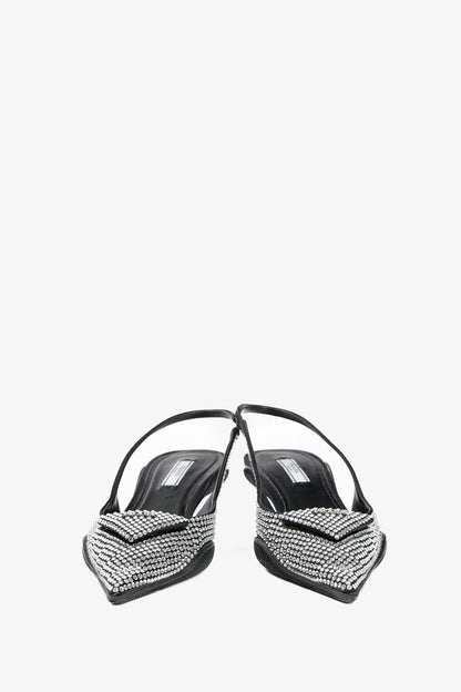 Prada Black Satin Crystal Sling-Back Pumps