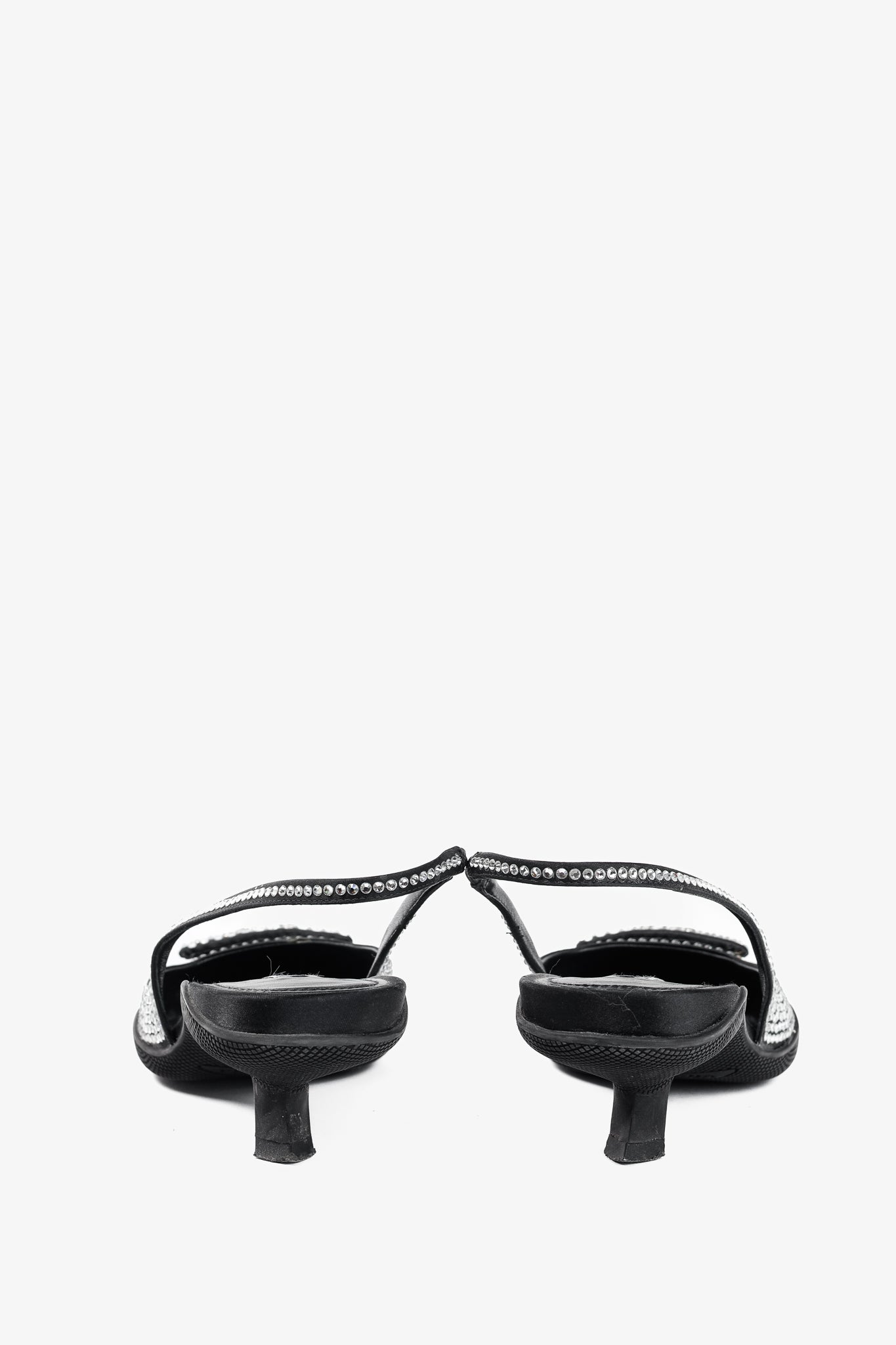 Prada Black Satin Crystal Sling-Back Pumps