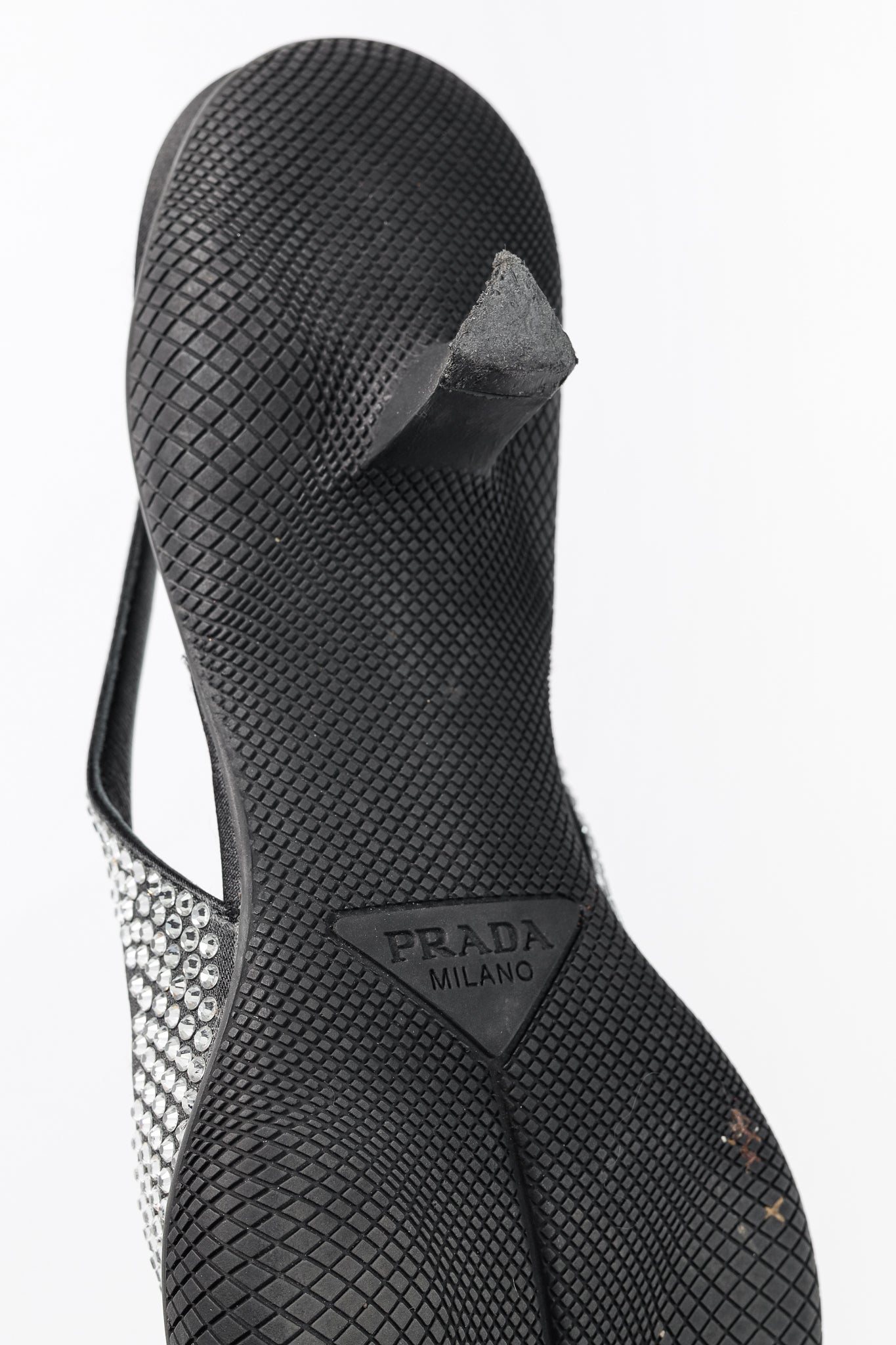 Prada Black Satin Crystal Sling-Back Pumps