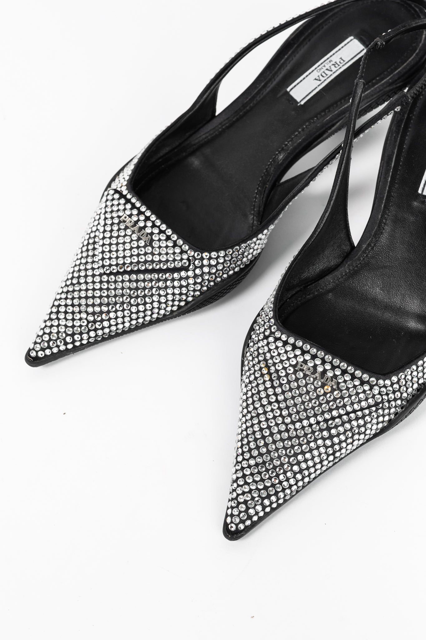 Prada Black Satin Crystal Sling-Back Pumps
