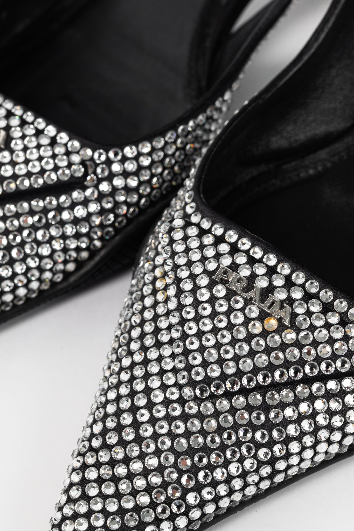 Prada Black Satin Crystal Sling-Back Pumps
