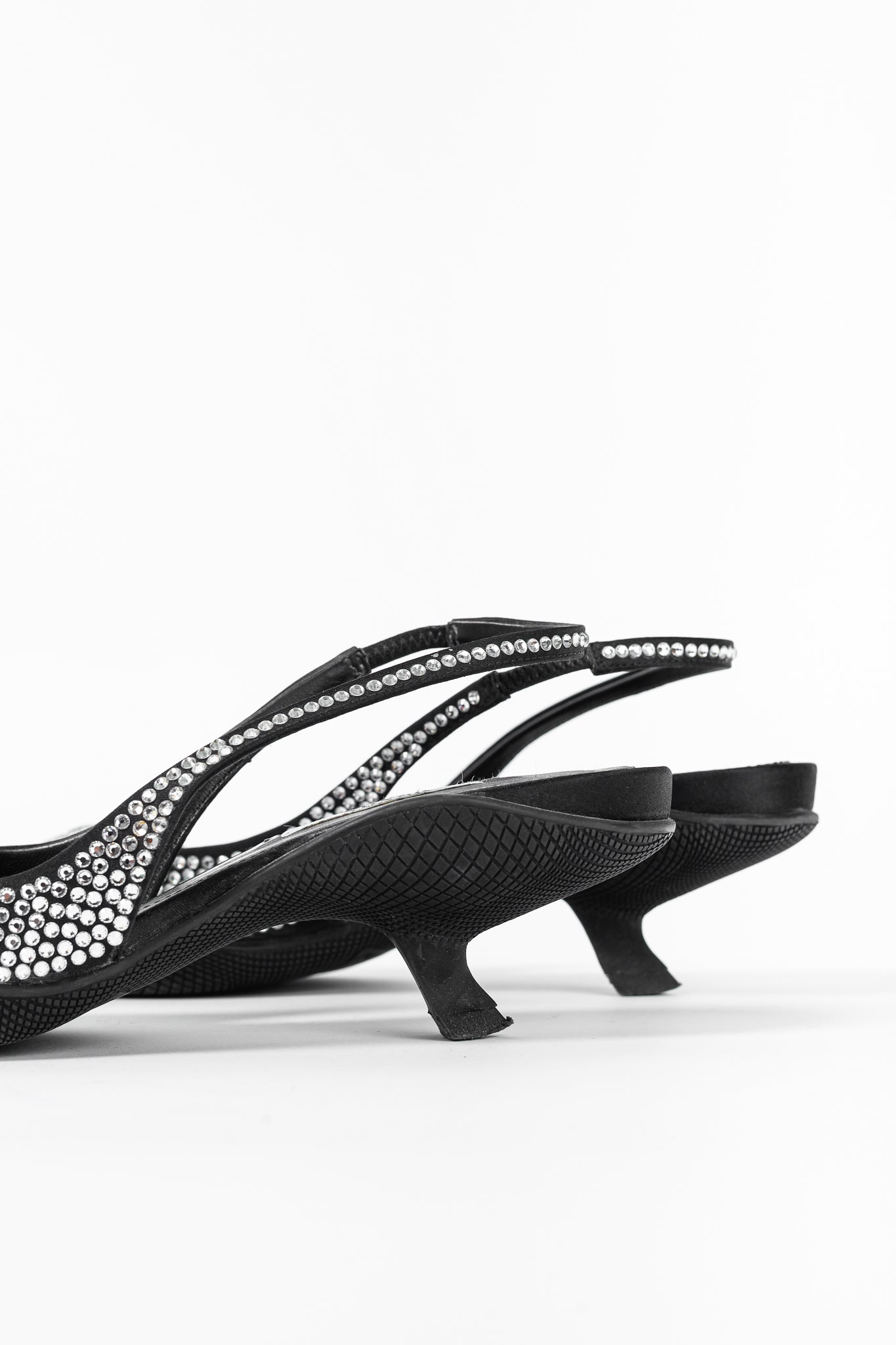 Prada Black Satin Crystal Sling-Back Pumps