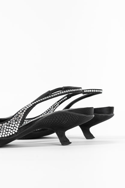Prada Black Satin Crystal Sling-Back Pumps