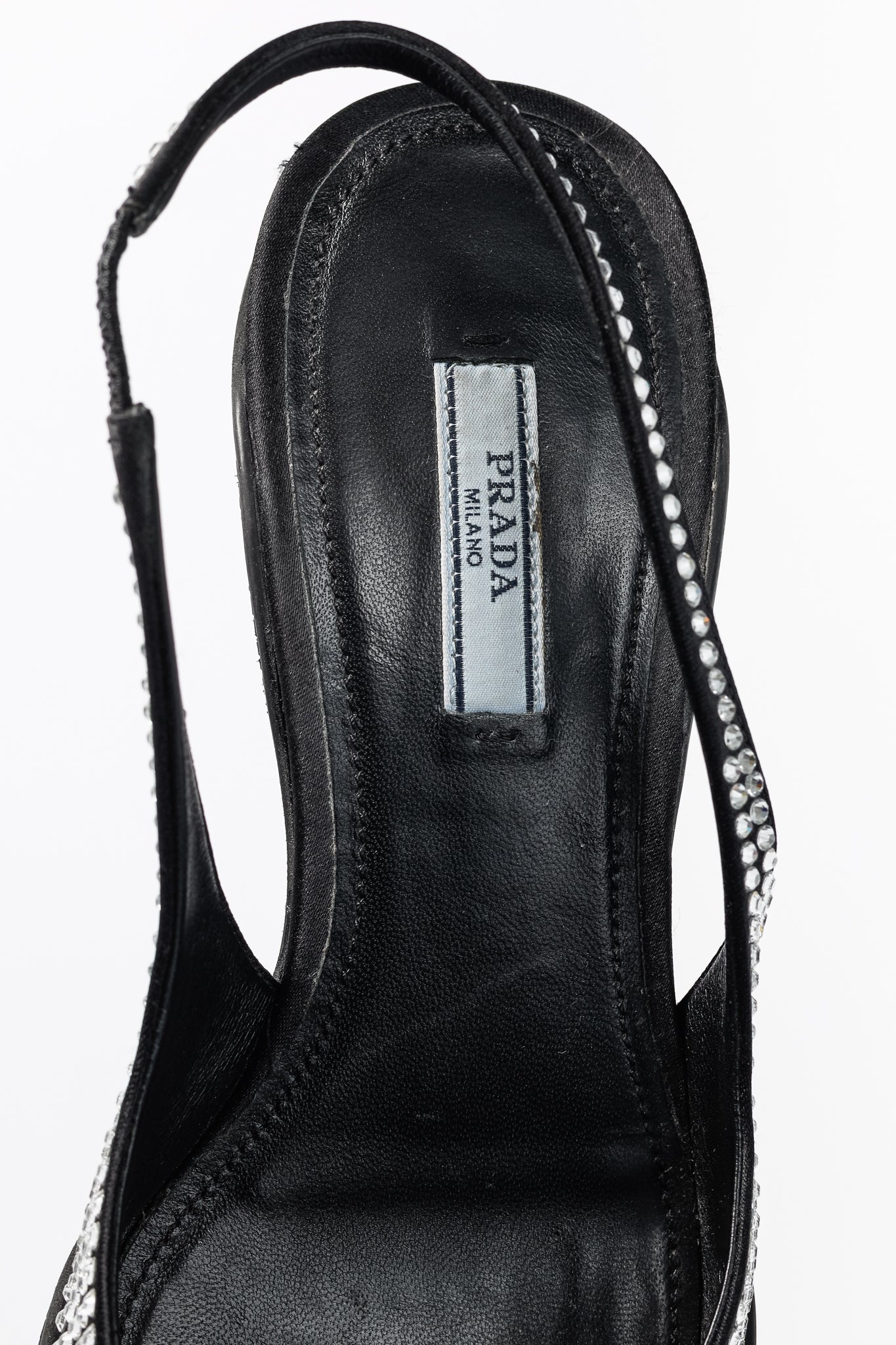 Prada Black Satin Crystal Sling-Back Pumps