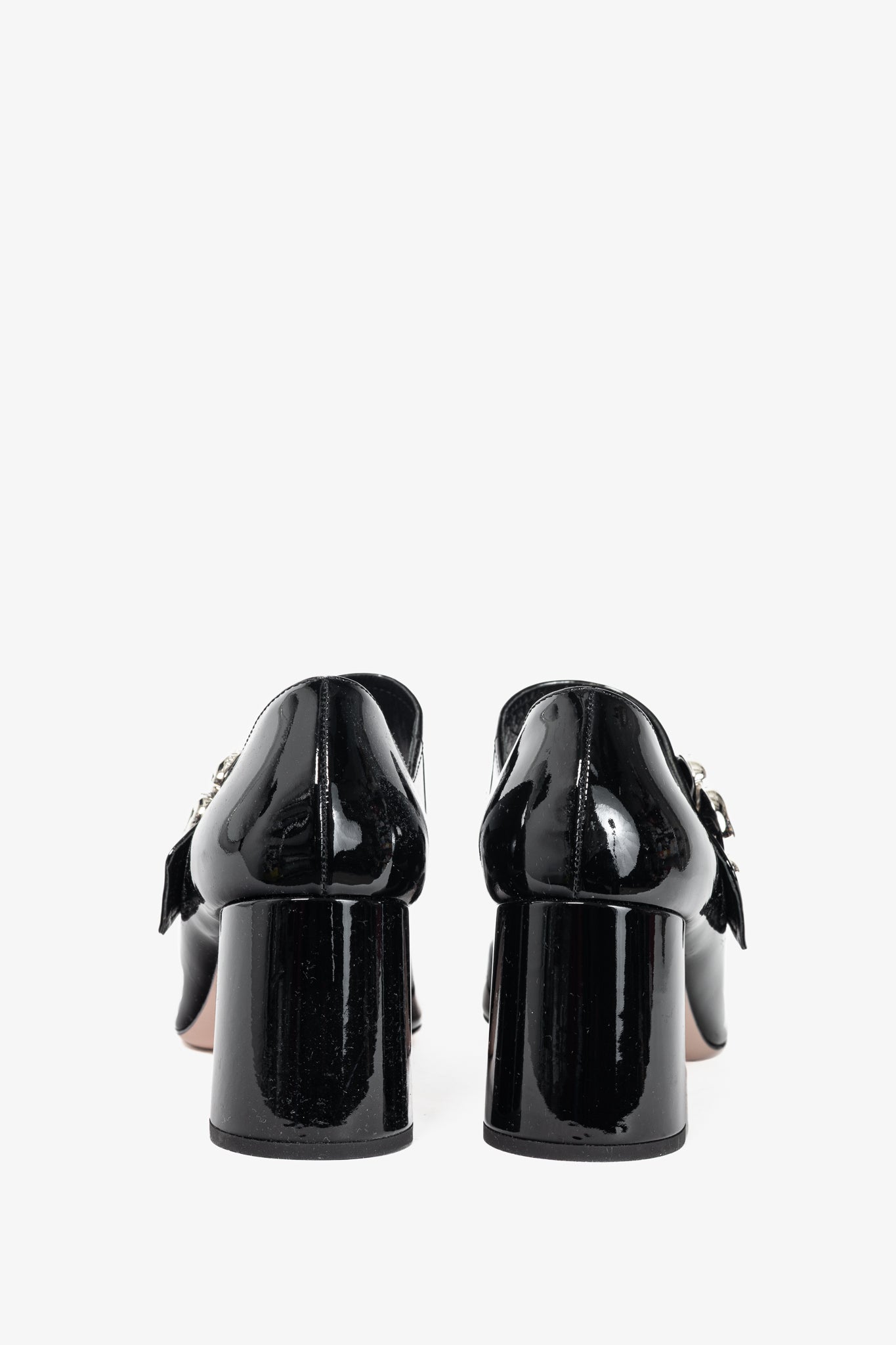 Prada Nero Vernice Leather Flower Mary-Jane Pumps