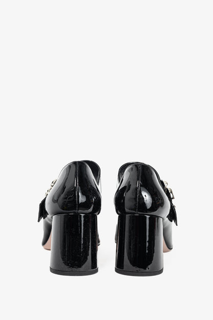 Prada Nero Vernice Leather Flower Mary-Jane Pumps