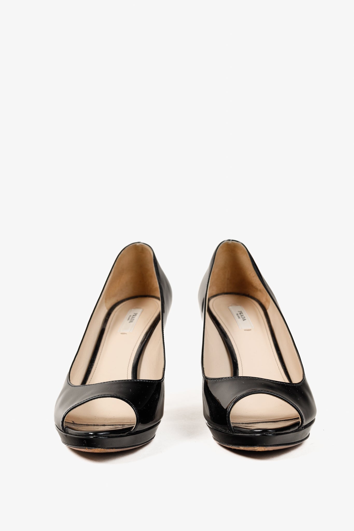 Prada Nero Vernice Peep-Toe Platform Pumps