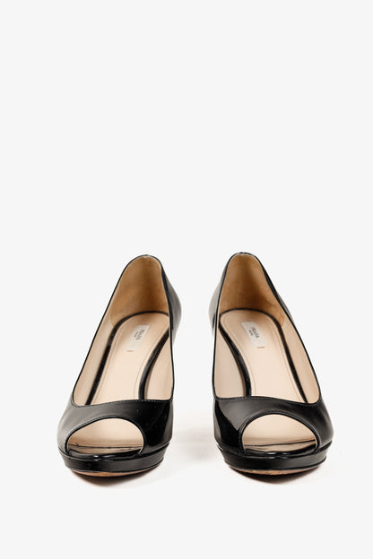 Prada Nero Vernice Peep-Toe Platform Pumps