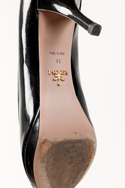 Prada Nero Vernice Peep-Toe Platform Pumps