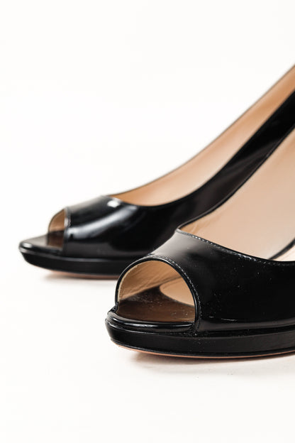 Prada Nero Vernice Peep-Toe Platform Pumps