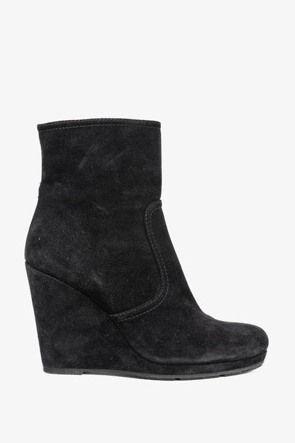 Prada Black Suede Wede Booties