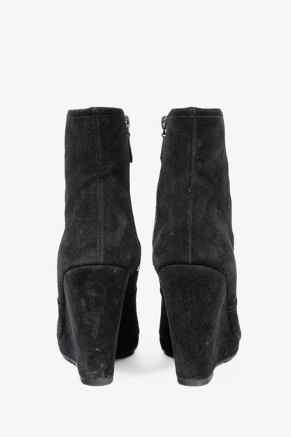 Prada Black Suede Wede Booties