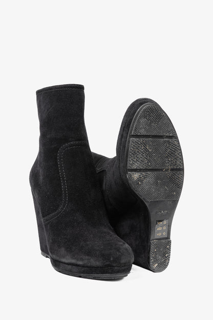 Prada Black Suede Wede Booties