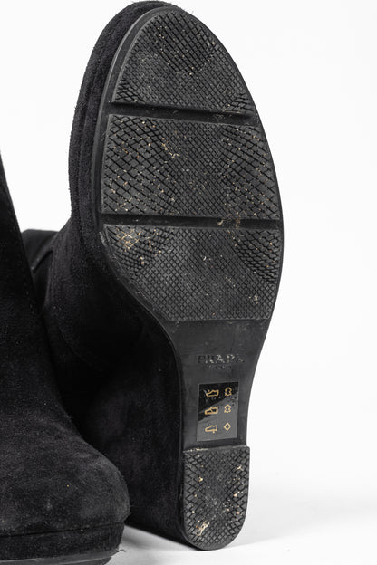 Prada Black Suede Wede Booties