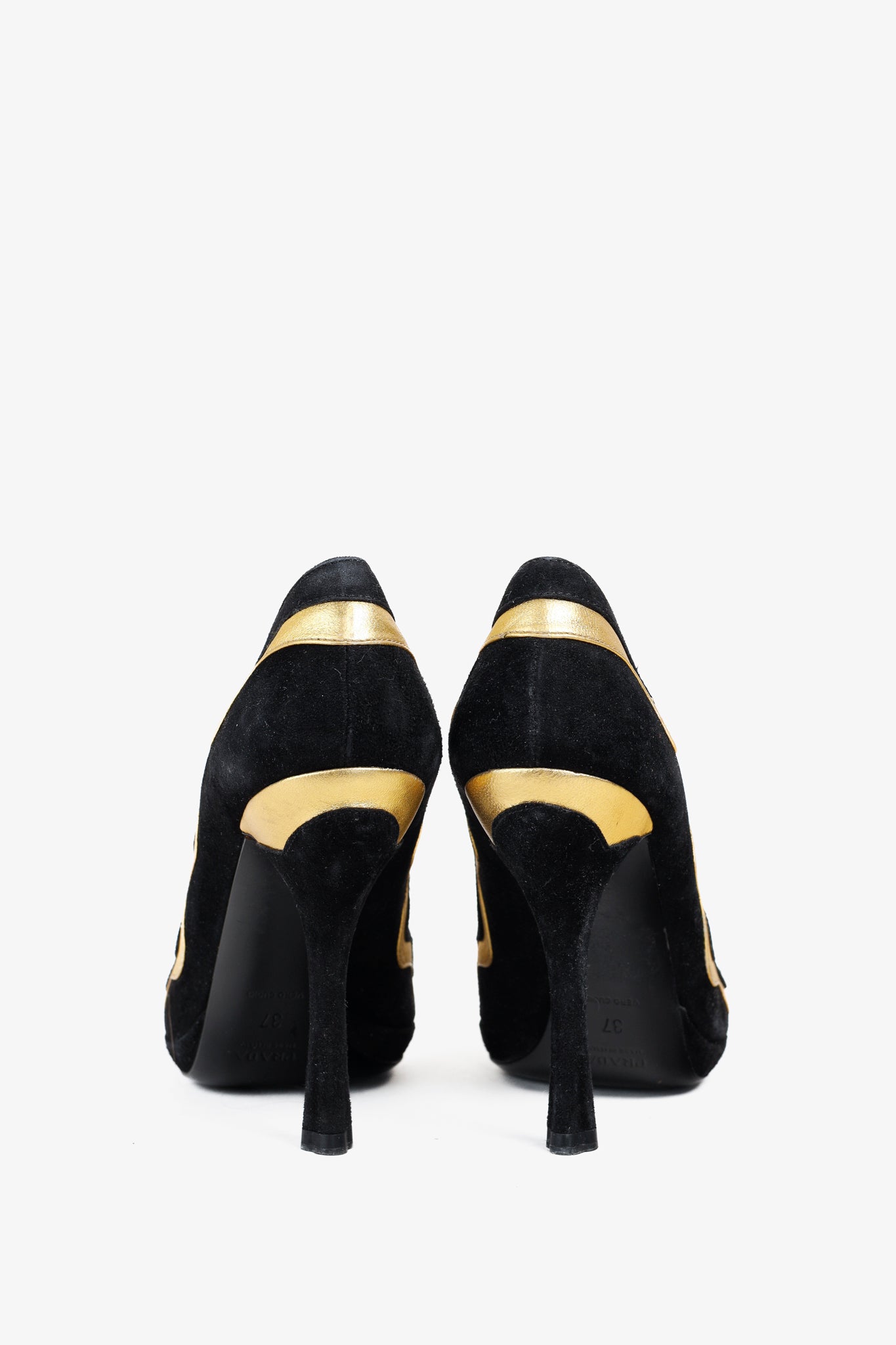 Prada SS/08 Black & Gold Suede Wavy-Stripe Scalloped Heels