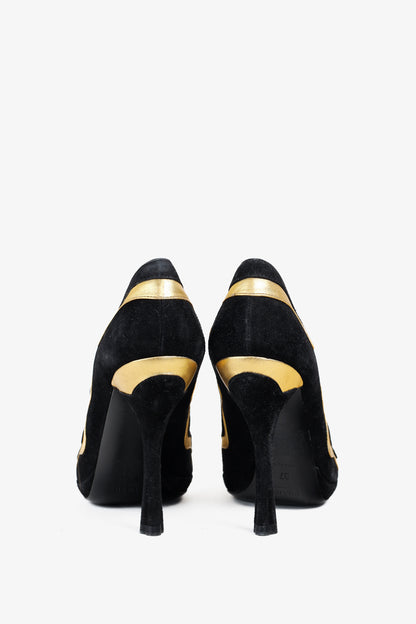 Prada SS/08 Black & Gold Suede Wavy-Stripe Scalloped Heels