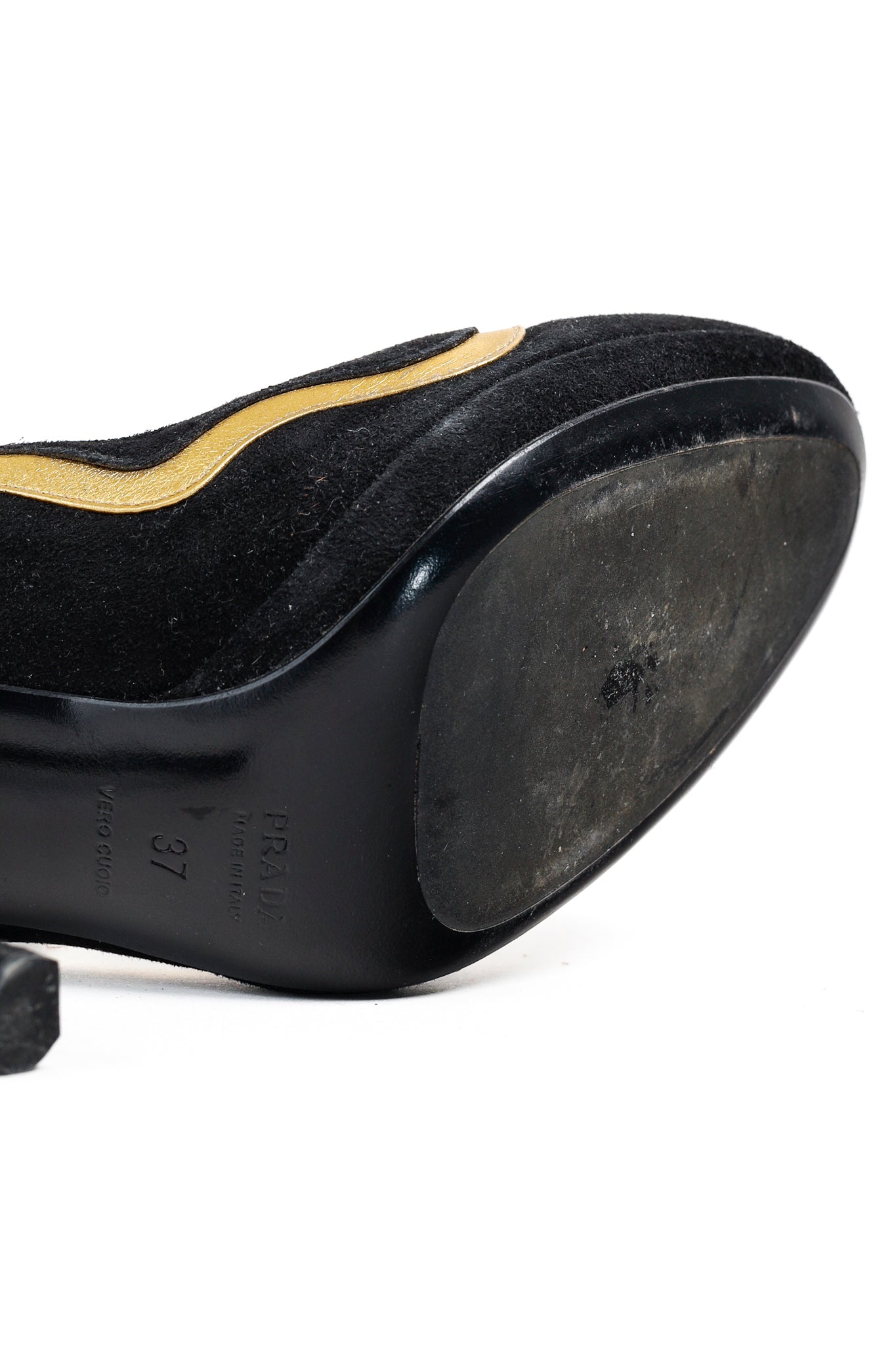 Prada SS/08 Black & Gold Suede Wavy-Stripe Scalloped Heels