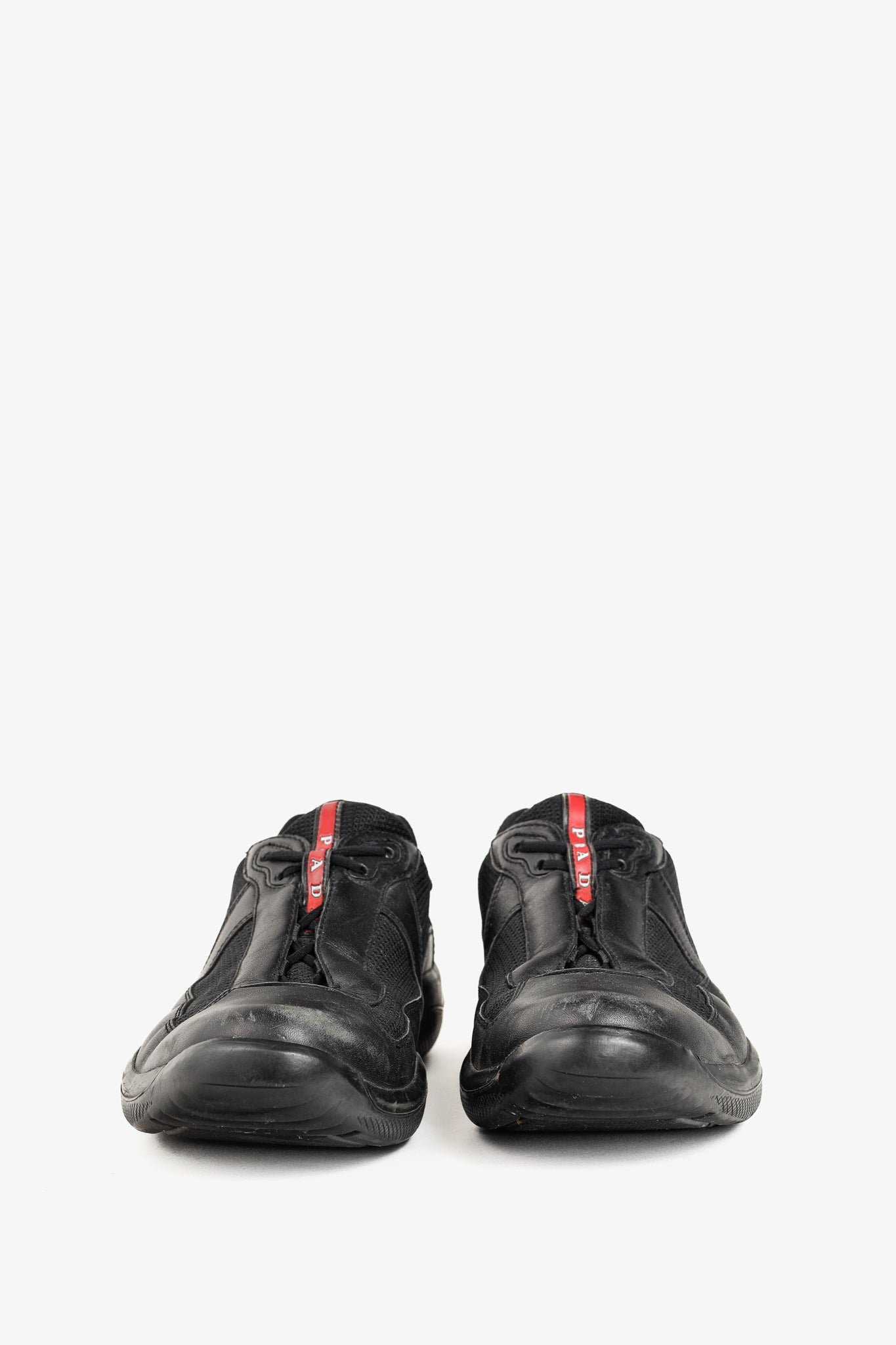 Prada Red Label Black Leather & Mesh Y2K Trainers