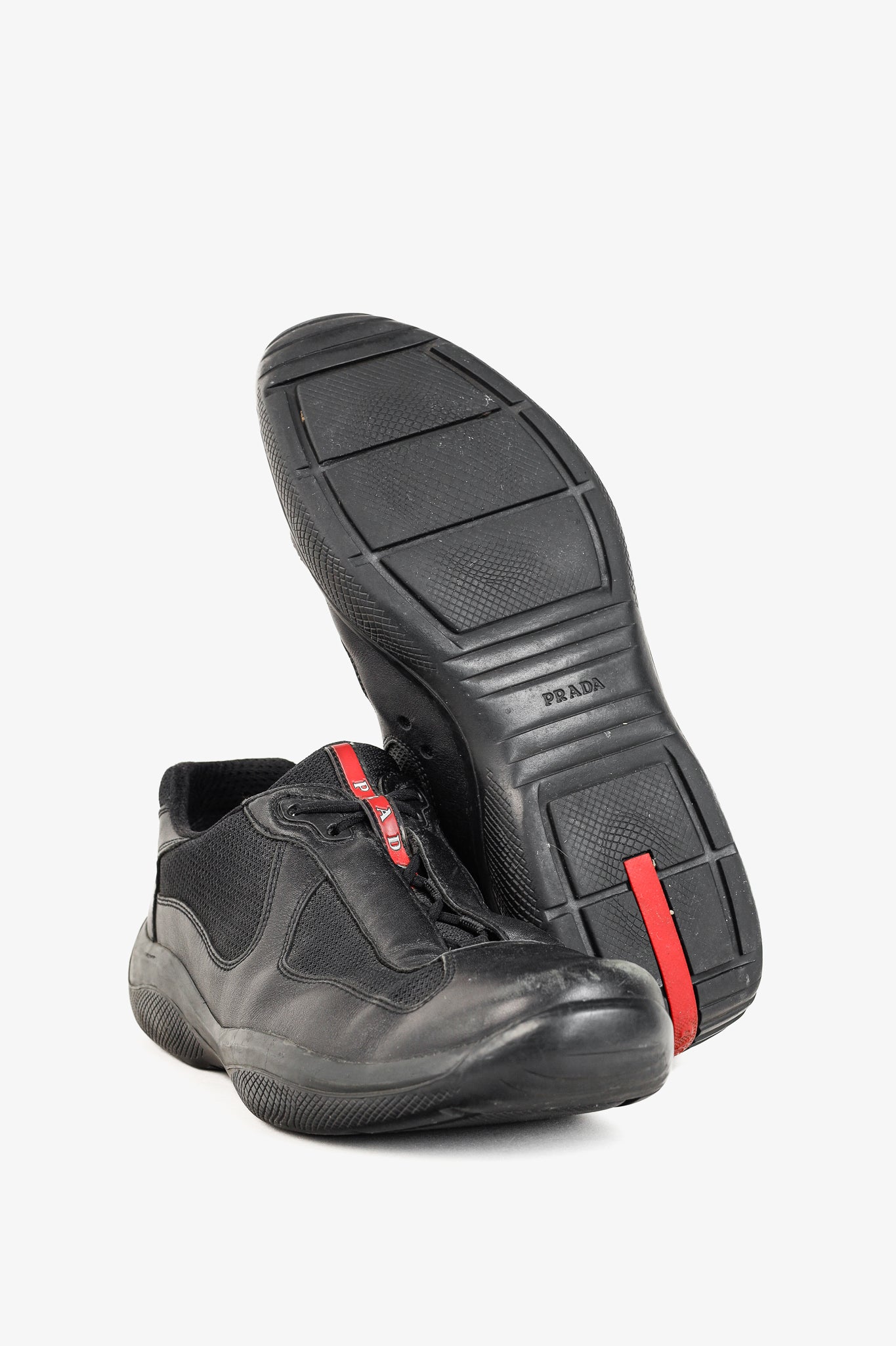 Prada Red Label Black Leather & Mesh Y2K Trainers