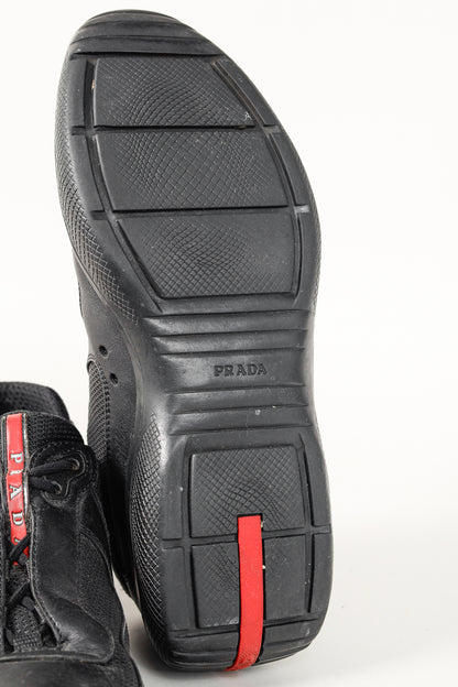 Prada Red Label Black Leather & Mesh Y2K Trainers