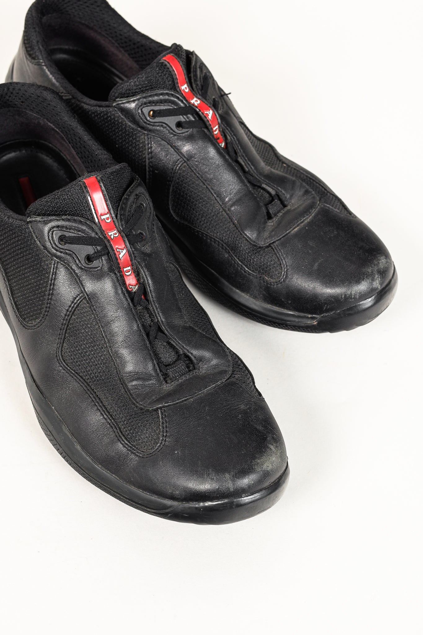 Prada Red Label Black Leather & Mesh Y2K Trainers