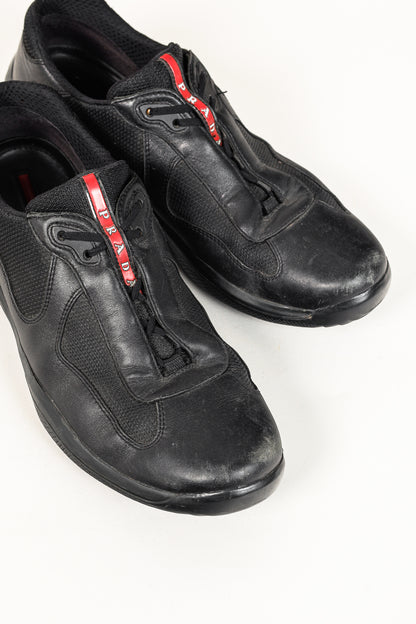 Prada Red Label Black Leather & Mesh Y2K Trainers