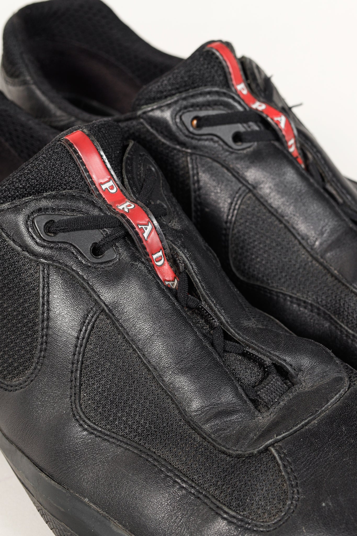 Prada Red Label Black Leather & Mesh Y2K Trainers