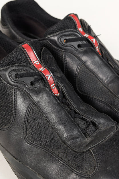 Prada Red Label Black Leather & Mesh Y2K Trainers