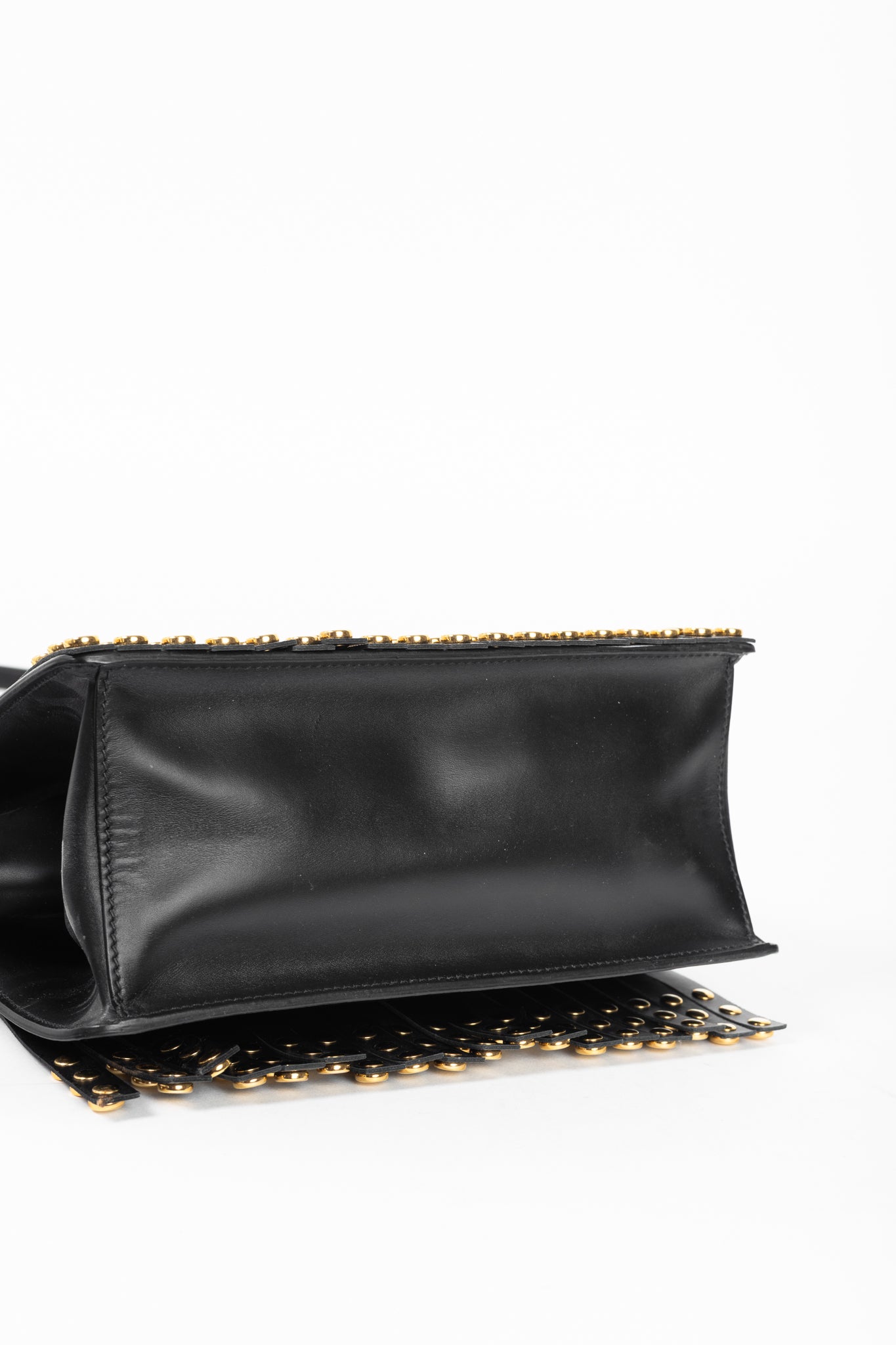 Prada Nero Saffiano Leather Studded Fringe Frame Shoulder Bag