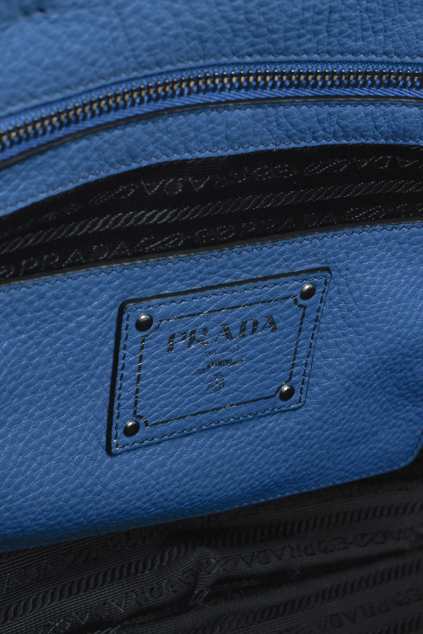 Prada Vitello Daino Double Handle Satchel Bag in Cobalto Blue