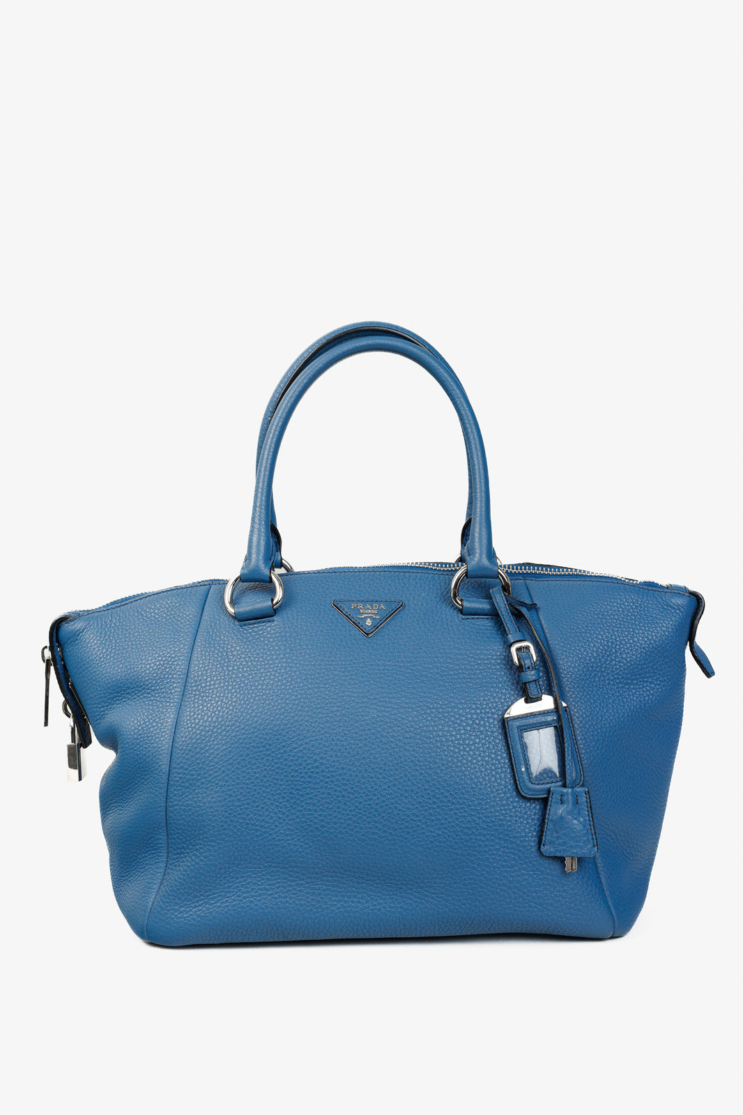 Prada Vitello Daino Double Handle Satchel Bag in Cobalto Blue