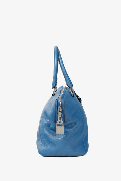 Prada Vitello Daino Double Handle Satchel Bag in Cobalto Blue