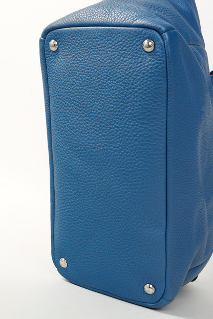 Prada Vitello Daino Double Handle Satchel Bag in Cobalto Blue