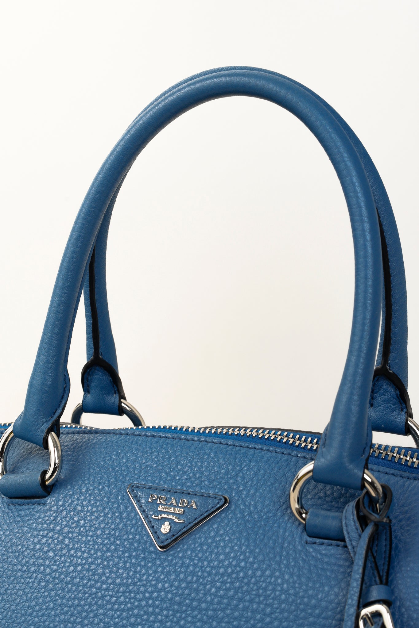 Prada Vitello Daino Double Handle Satchel Bag in Cobalto Blue