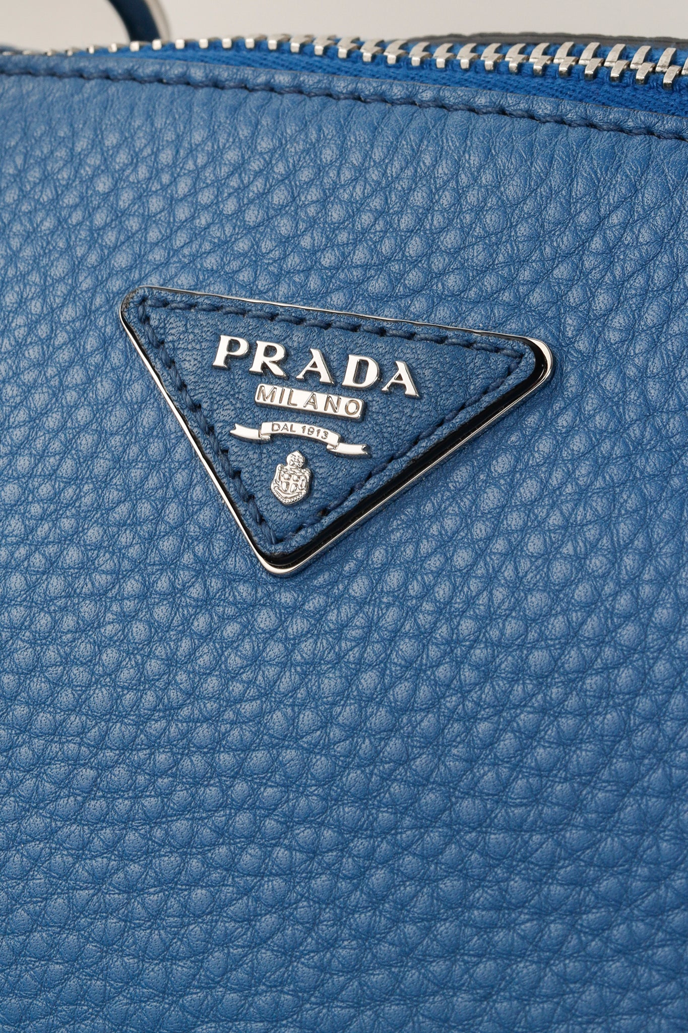 Prada Vitello Daino Double Handle Satchel Bag in Cobalto Blue