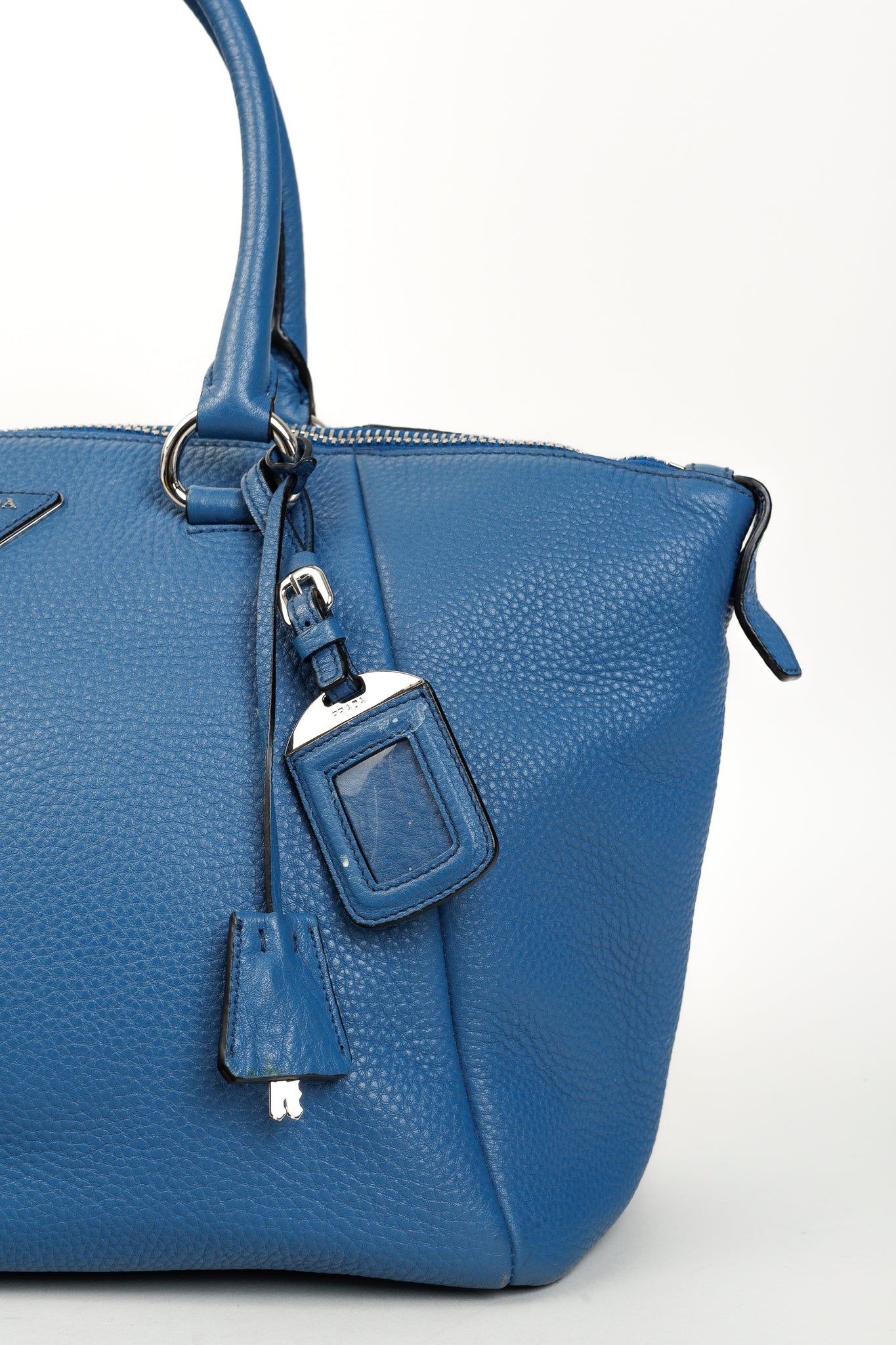 Prada Vitello Daino Double Handle Satchel Bag in Cobalto Blue