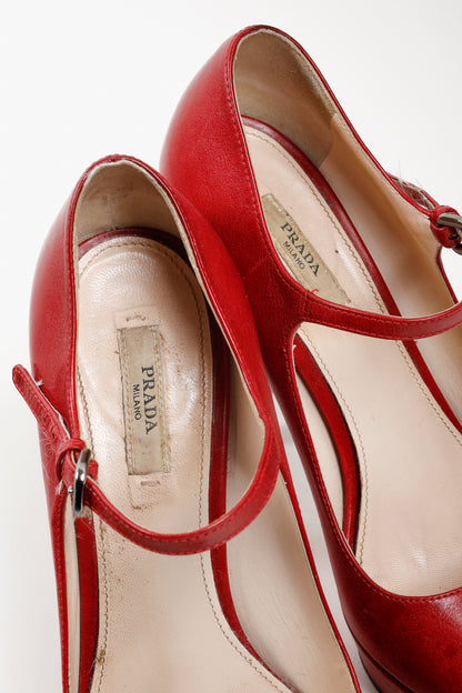 Prada Red Patent Leather Mary Jane Platform Pumps