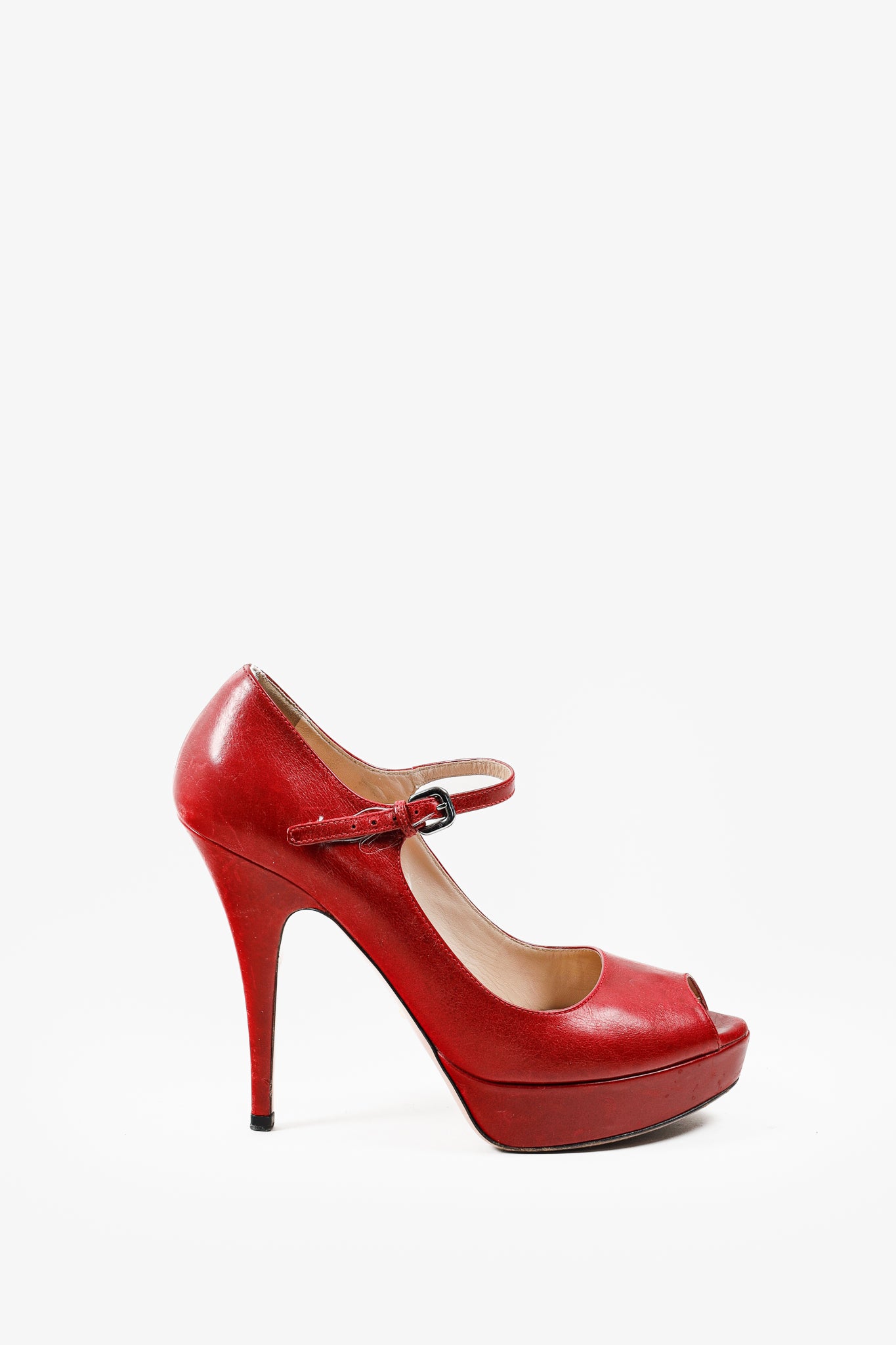 Prada Red Patent Leather Mary Jane Platform Pumps