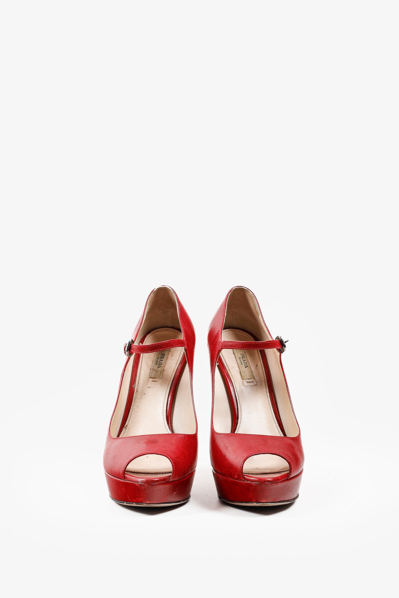 Prada Red Patent Leather Mary Jane Platform Pumps