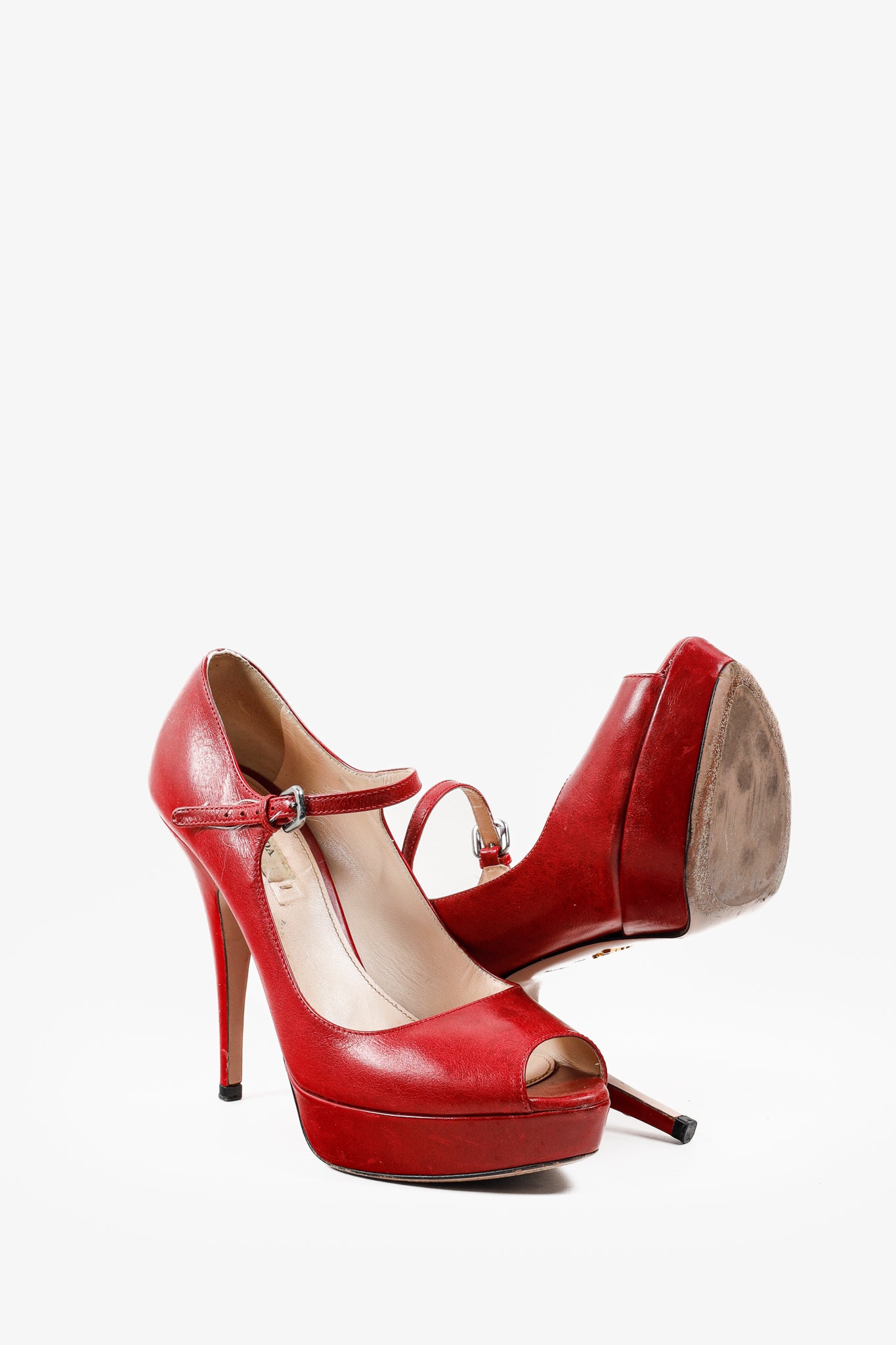 Prada Red Patent Leather Mary Jane Platform Pumps