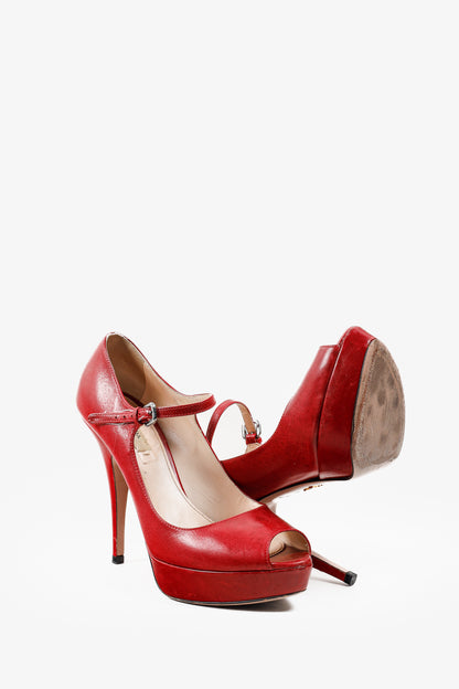 Prada Red Patent Leather Mary Jane Platform Pumps