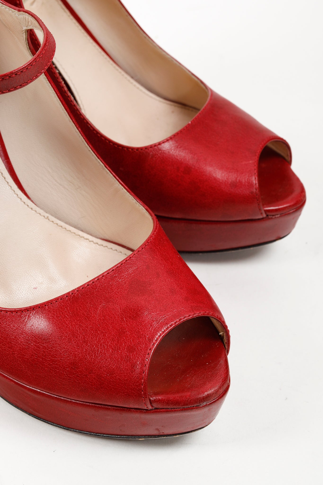 Prada Red Patent Leather Mary Jane Platform Pumps