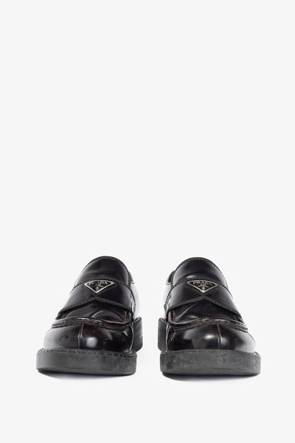 Prada Chocolate Logo-Plaque Leather Loafers