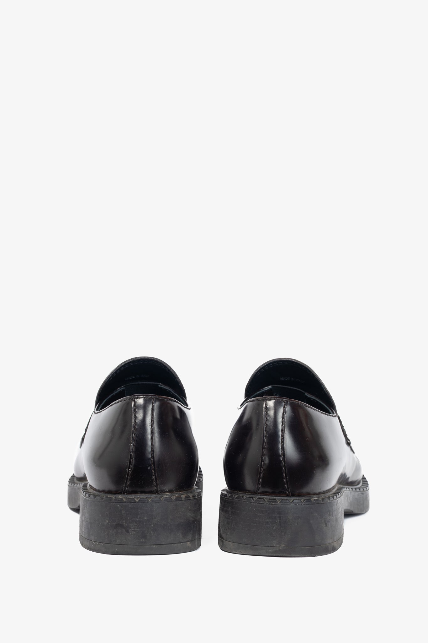 Prada Chocolate Logo-Plaque Leather Loafers