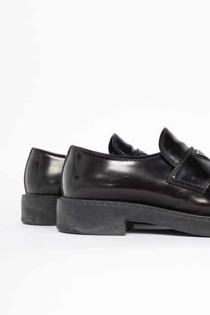 Prada Chocolate Logo-Plaque Leather Loafers